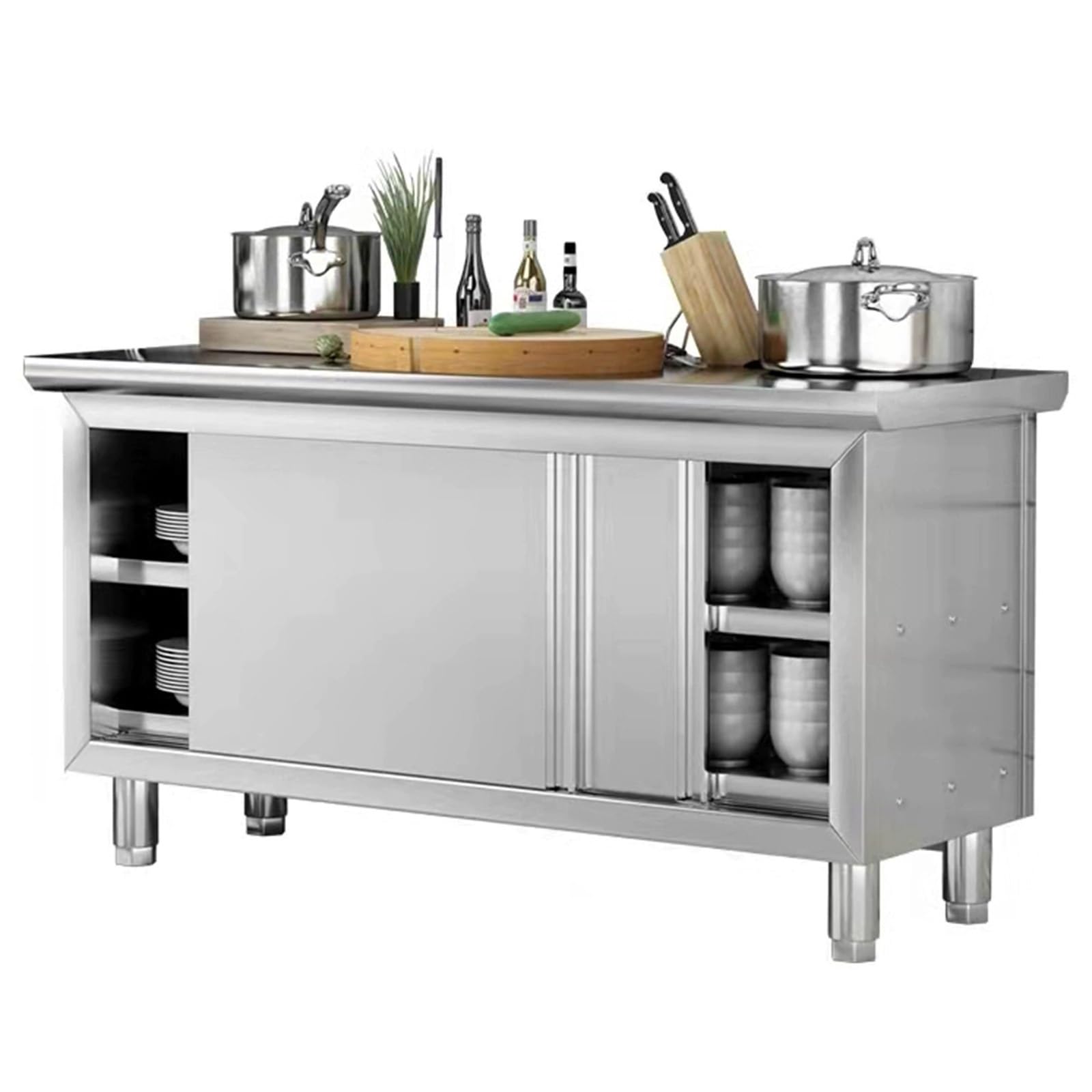 LYCDPYCD Commercial Kitchen Storage Work Tables Thickened Stainless Steel Material Preparation Large Space Storage Cabinet Chopping Worktable Metal