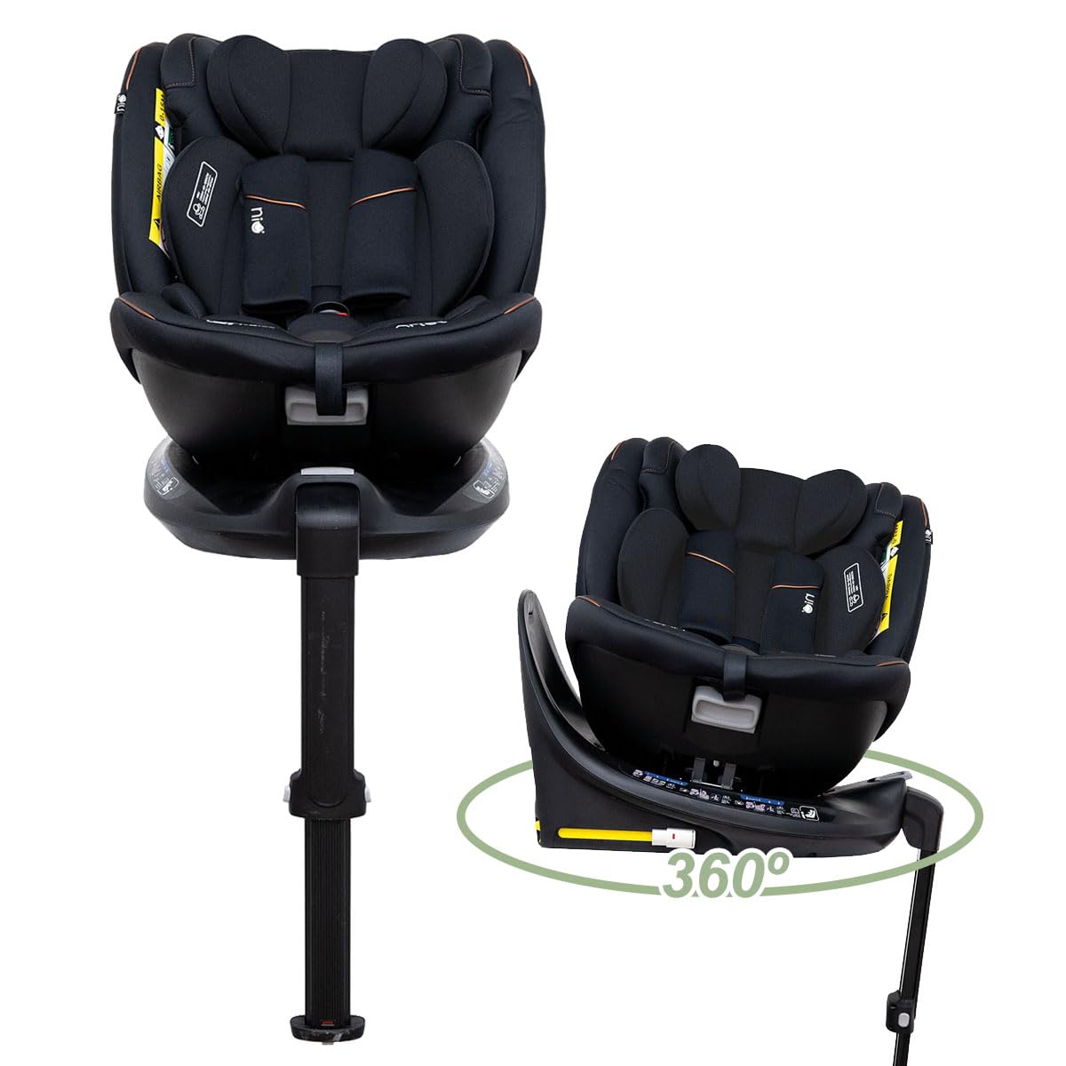 Olmitos – Silla Auto ARLET i-Size, Silla Coche 360 evolutiva de 40-150cm, Silla con ISOFIX, Ajustable y reclinable protección lateral – reductor recién nacido y arnes seguridad (Negro)