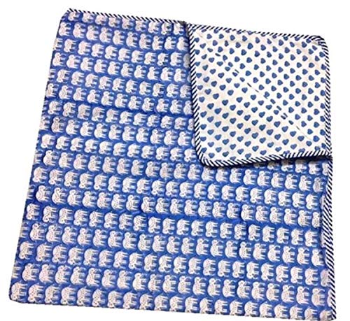 Sophia Art Handmade Bedding Fabric Baby Quilt, Indian Baby Kantha Quilt Block Print Throw Bedding Nursery Blanket (Blue)
