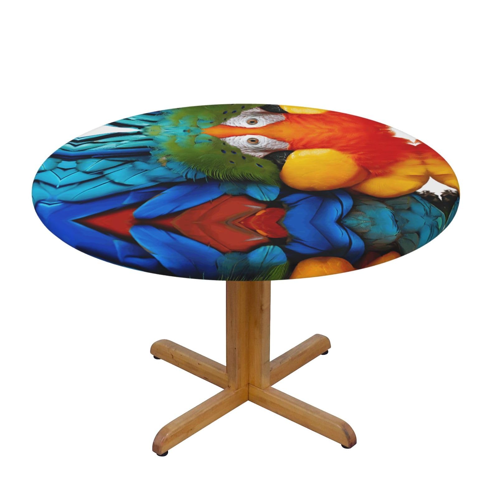 ESNAIUVCD Fantastic Parrot Feather print Waterproof Round Tablecloth,Outdoor Table Cloth with Elastic Edged, Elastic Tablecloth Wipeable, Garden Table Cloth Suitable for sizes 90cm-140cm