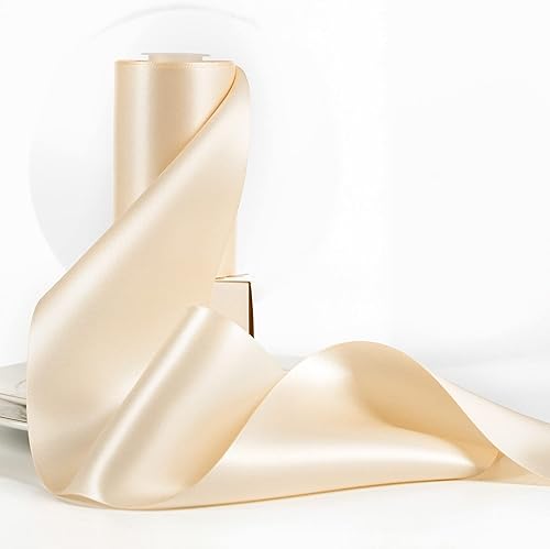 HUIHUANG Cinta de satén de color nude de color liso de 4 pulgadas de ancho, cinta de boda beige de doble cara para manualidades, decoración de silla