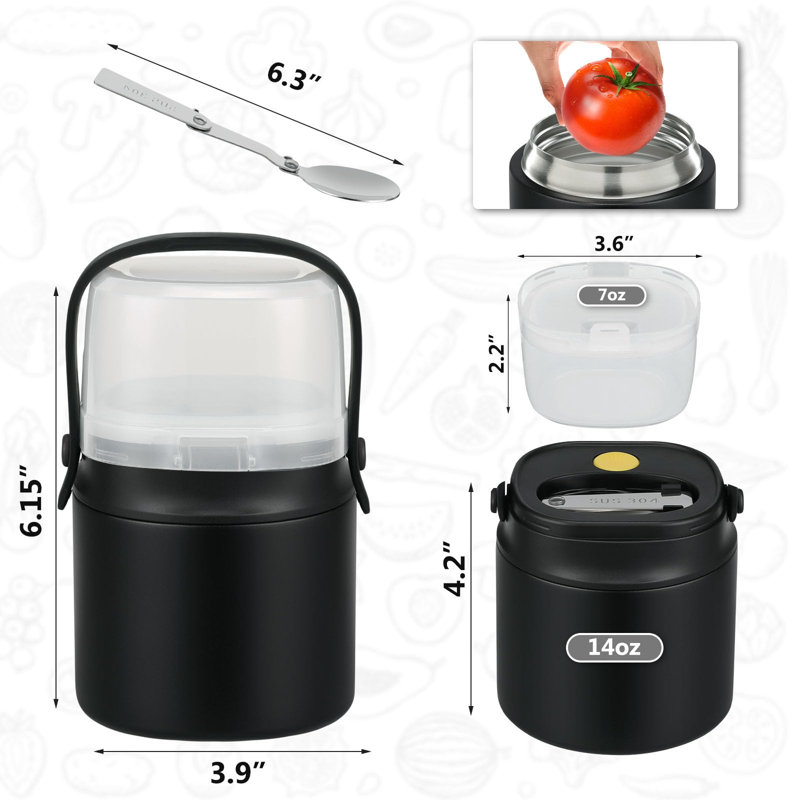 Termo de sopa 2 en 1 para comida caliente, 14 onzas con caja de aperitivos, contenedor aislado a prueba de fugas, recipiente de almuerzo aislado para niños y adultos, acero inoxidable, doble pared, al 4