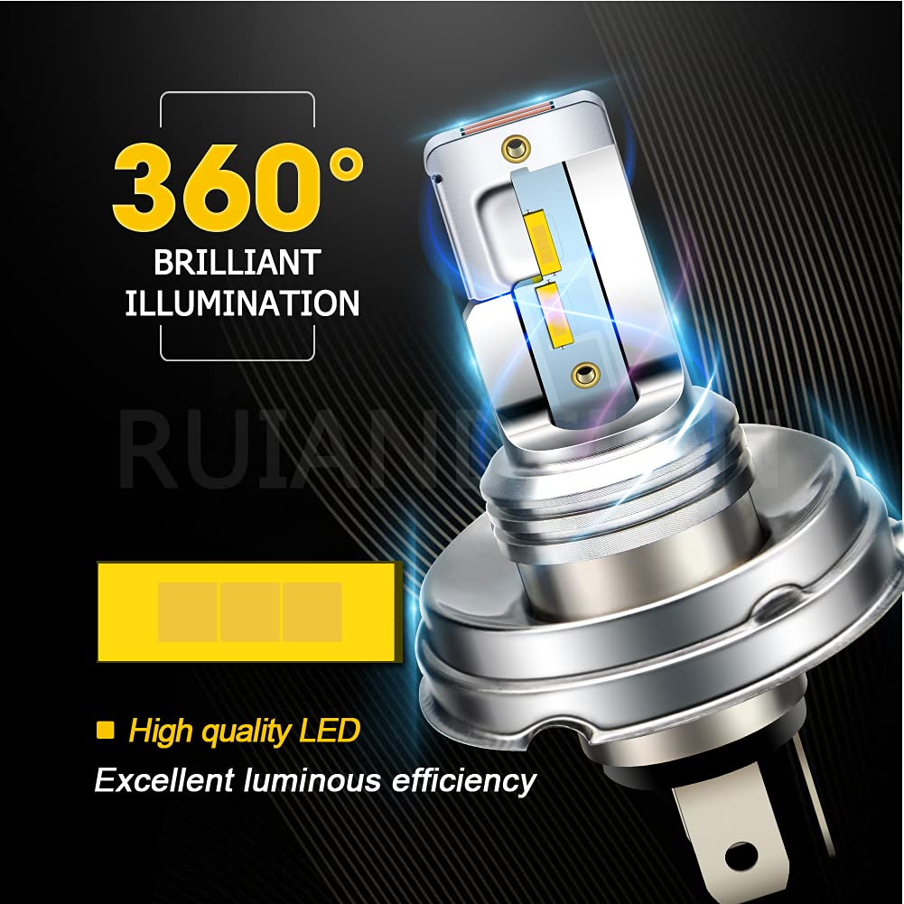 Ruiandsion Ampoule de phare LED P45T H5 R2 jaune DC 10-30 V super lumineuse CSP 4SMD Chipsets LED pour phare avant de voiture moto