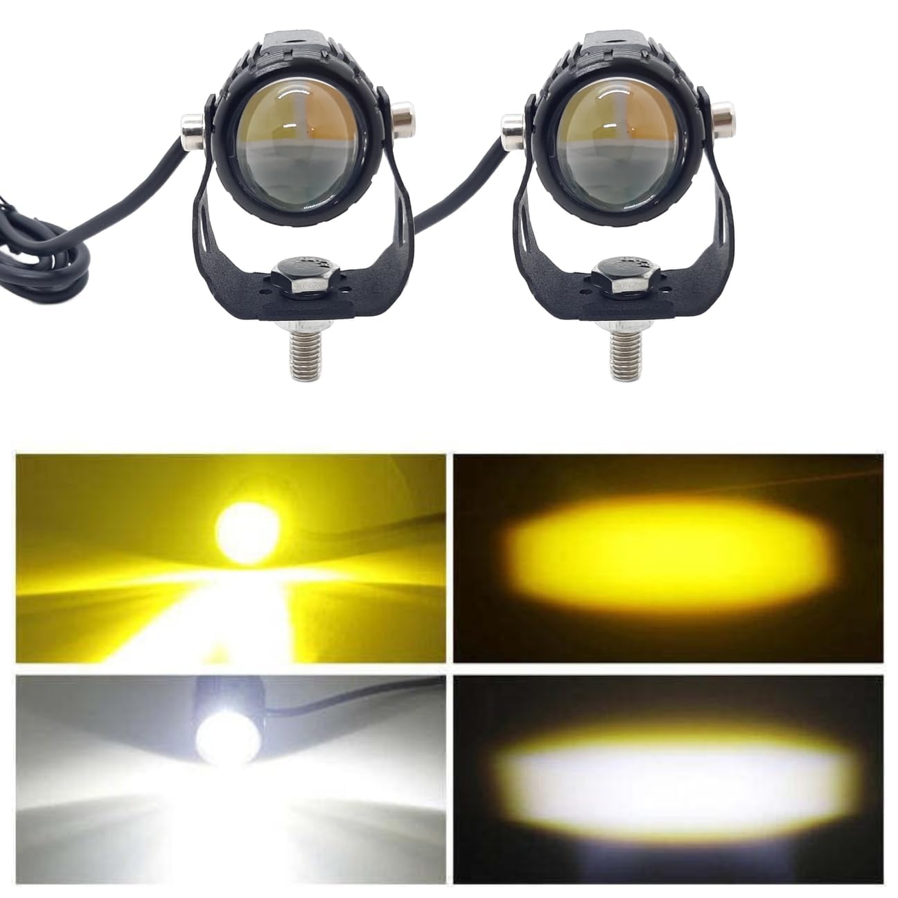 HJG original Universal for car and bike Mini drive LED light pods 2inch LED Driving Lights 2 Color White Yellow Fog Lights Universal For all Bikes and Cars Etc (Pack Of 2)