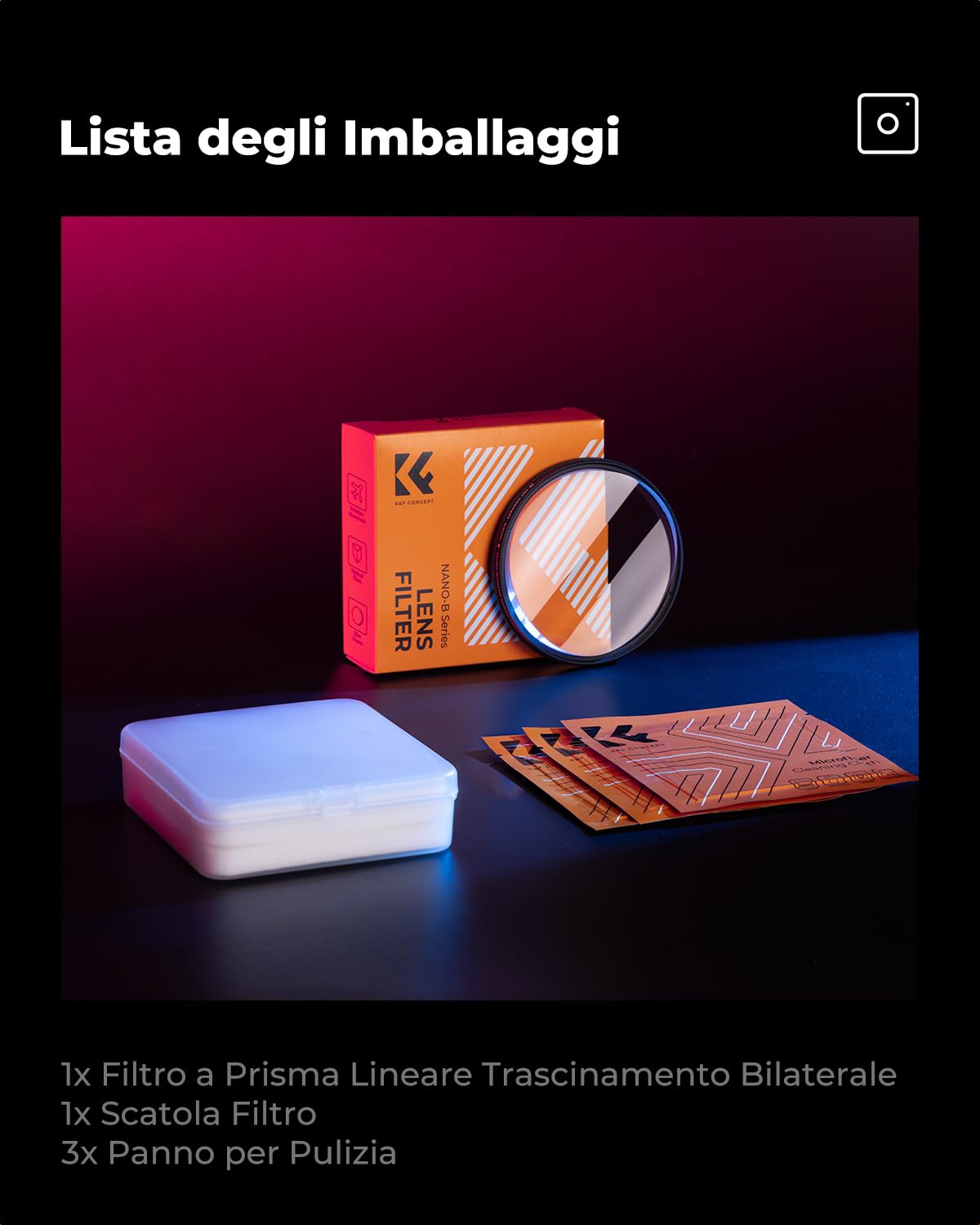 K&F CONCEPT Nano-Bacis 82mm Linear Medium Prism Bilateral Trailing Prism Filter, Filtro a Effetto Speciale in Vetro Ottico con 3 Panni per Pulizia