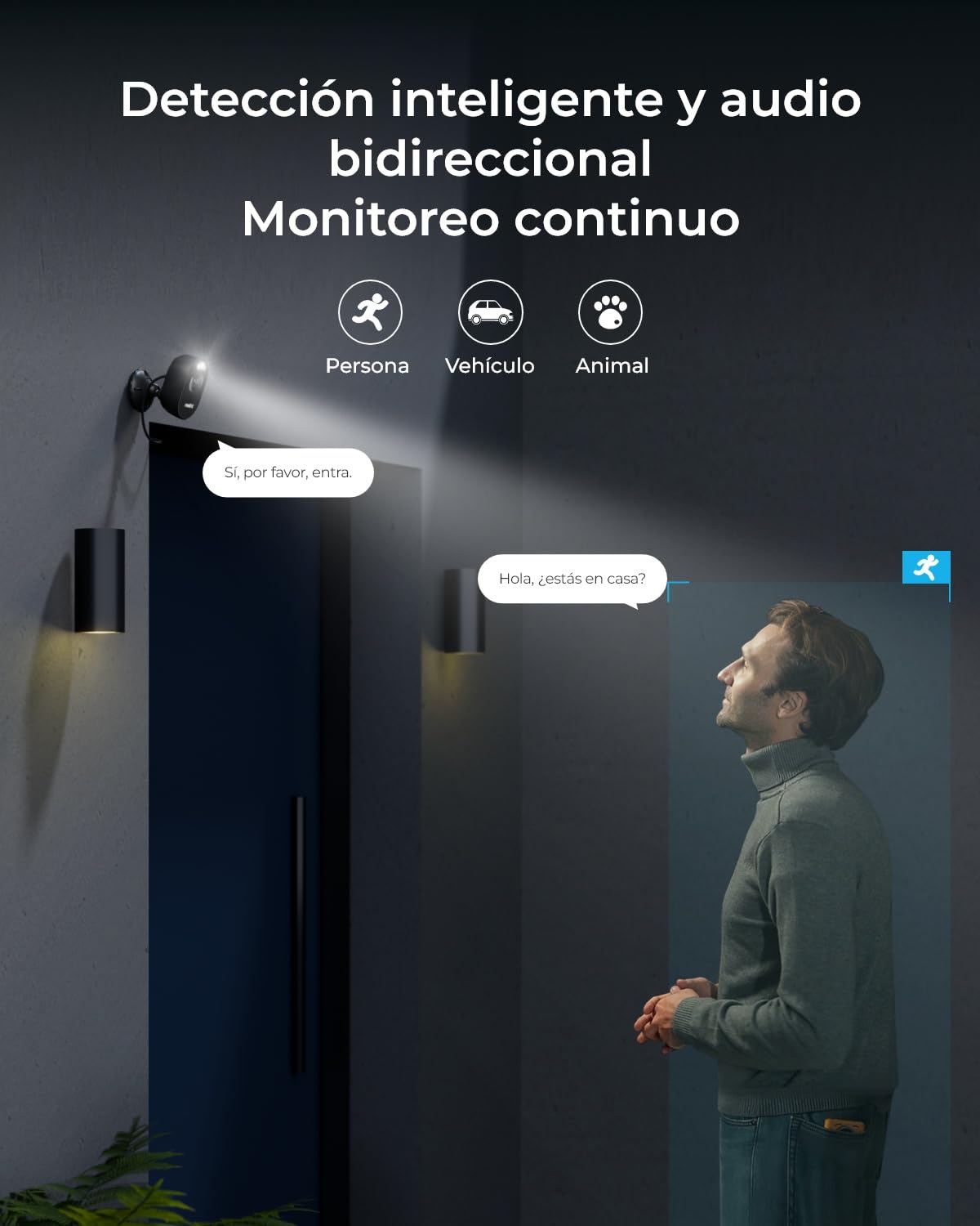 Reolink Cámara Vigilancia Exterior 4MP con Foco, Detección IA, Plug-in | Cámara WiFi Exterior, WiFi 2,4/5GHz, Detección Personas/Vehículos/Animales, Alertas Instantáneas, Audio 2 Vías, Lumus Negro