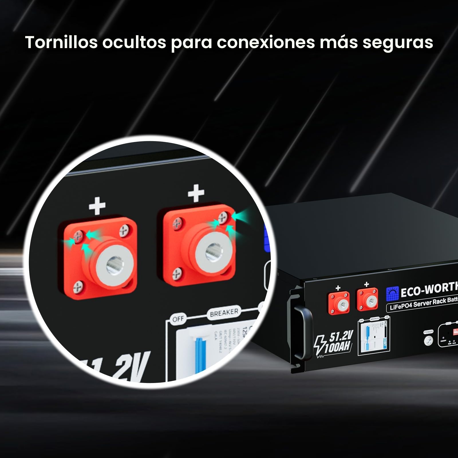 ECO-WORTHY Cubix100 LiFePO4 48V 100Ah Bluetooth IEC 62619 con BMS de 100A, bateria litio de 5,12kWh, armario para servidor, batería solar para sistema solar completo,sistema fotovoltaico, autocaravana