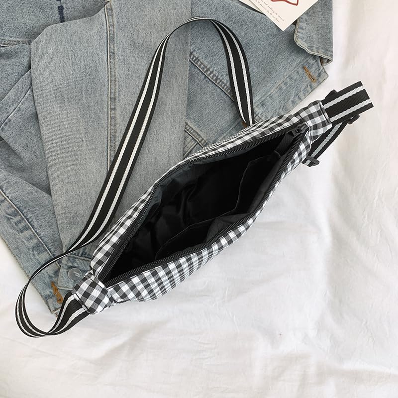 Checkered Nylon Crossbody Bags Crescent Bag Plaid Lightweight Sling Moon Purse for Women2