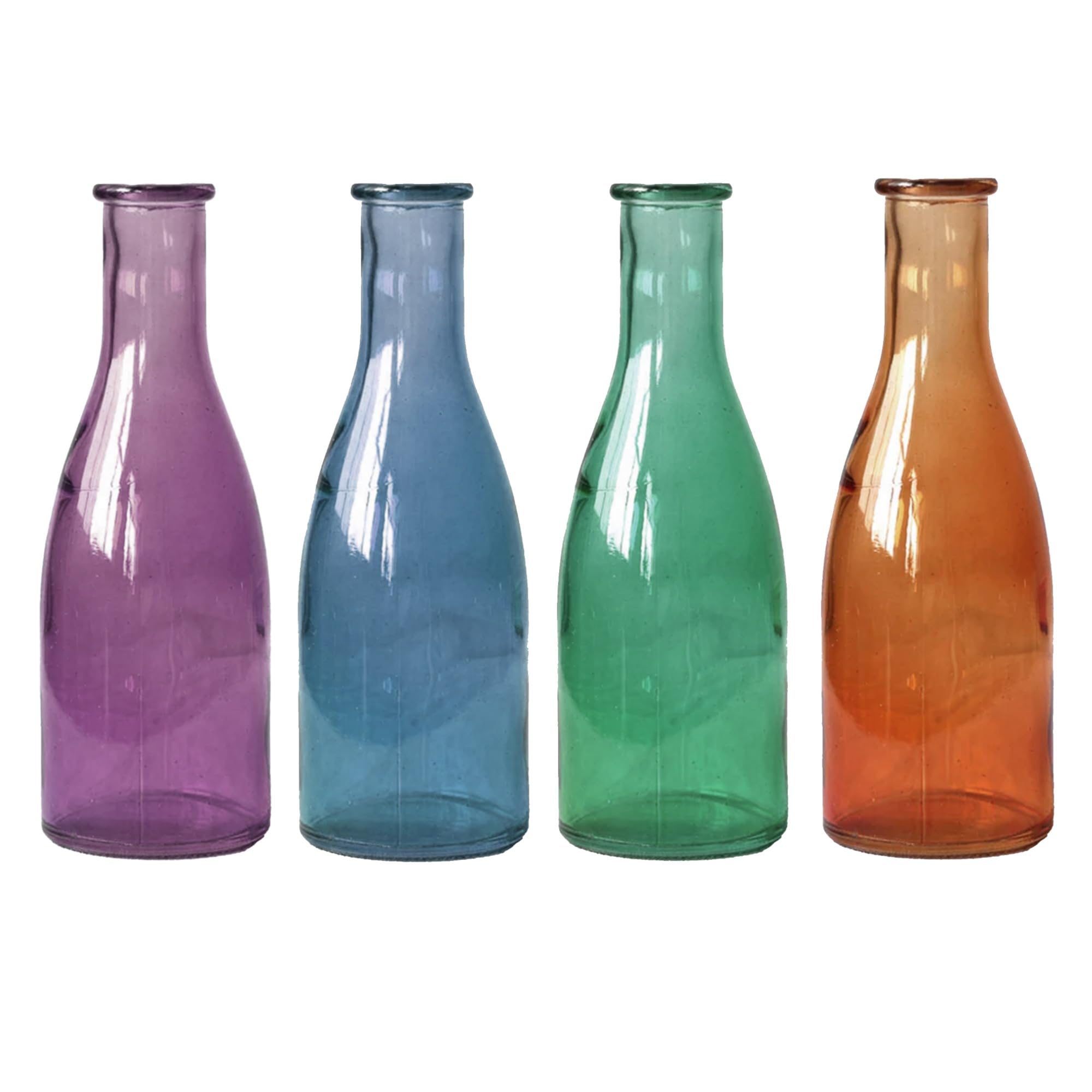 Glass Bud Vases Set of 4 Flowers Small Glass Vase Bottles Coloured Vintage Single Flower Milk Bottle Decorative Table Centrepiece for Home Bedroom Decorations Wedding Party Modern Décor Gift