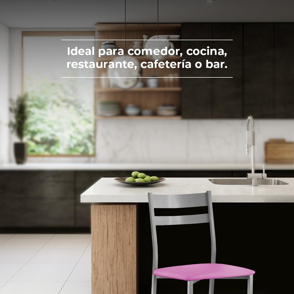 ASTIMESA SCRFRS Due sedie da Cucina, Metallo Finta Pelle Alluminio, Rosa, Altura de asiento 45 CMS