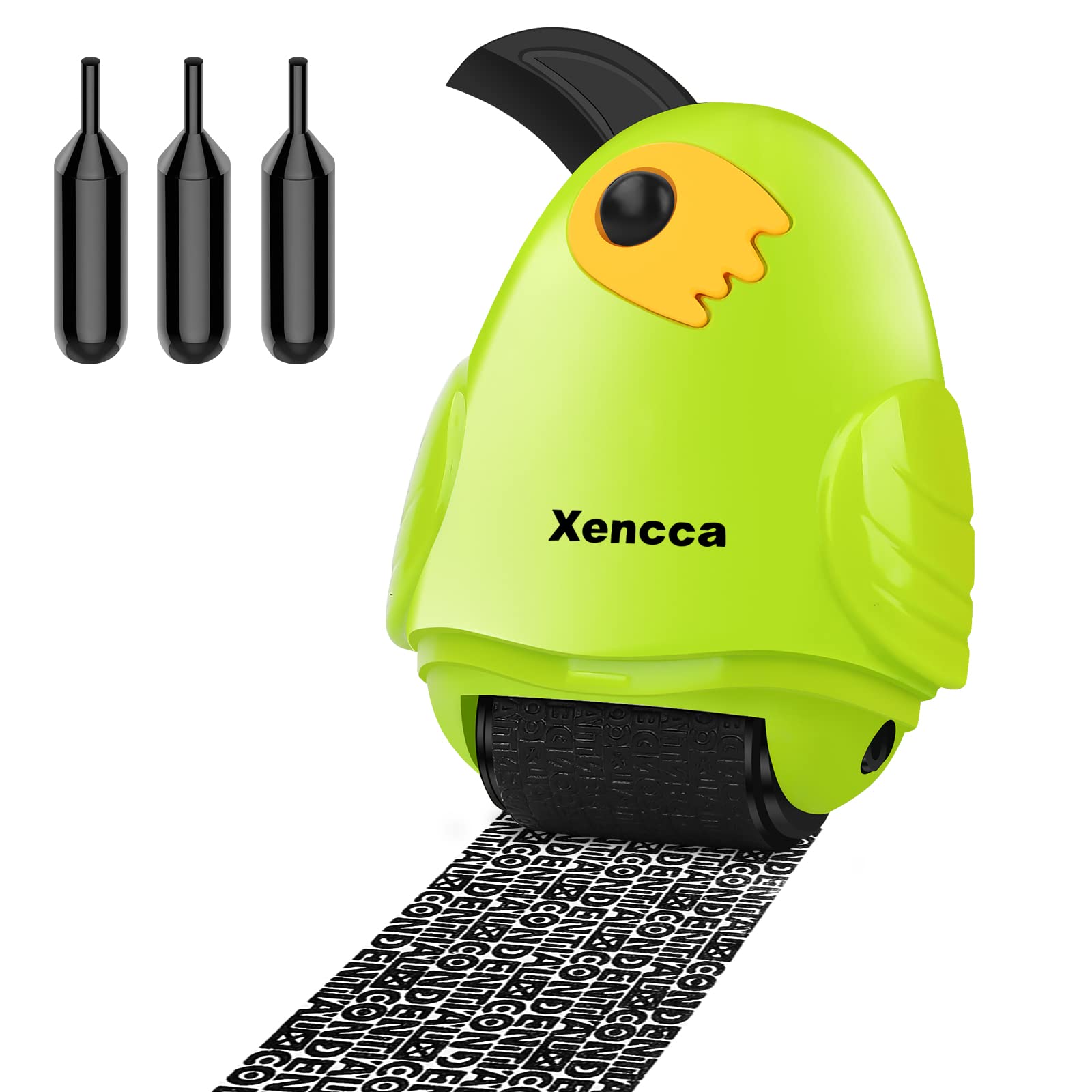 Xencca Identity Protection Roller Stamp 2 in 1 Wide Advanced Roller with Retractable Box Opener ID Protector Identity Theft Prevention Security Stamp with 3 Refills - Green Orange