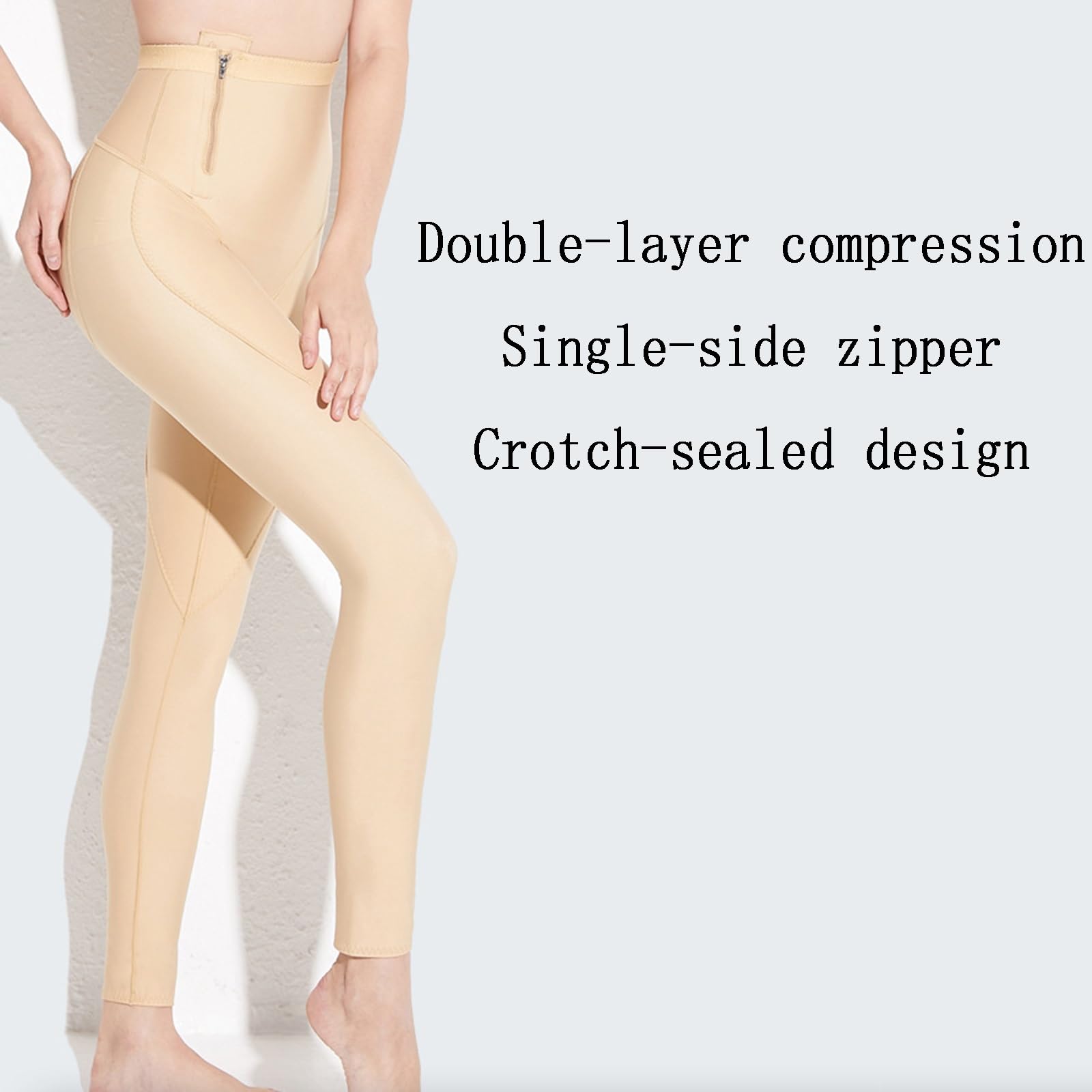 Pantalones Moldeadores de Cintura Alta, con Doble Capa Moldeadora y Cremallera En Un Solo Lado | Cintura ancha，Doble compresión，Corte que realza los glúteos，Forro interior antideslizamiento