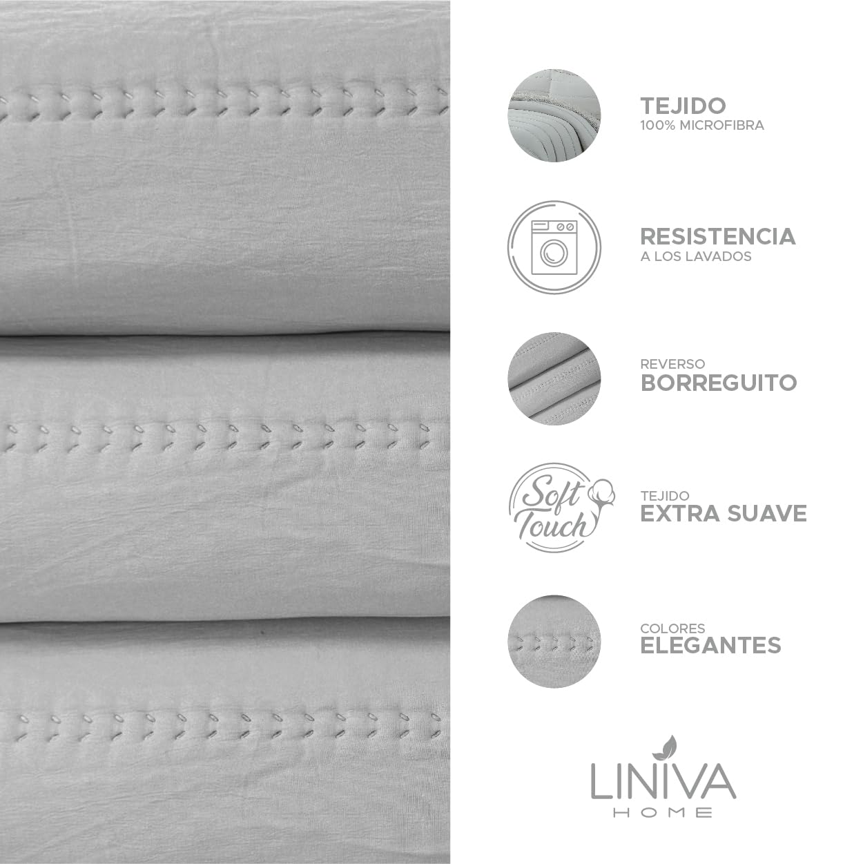Liniva Home Comforter De Microfibra con Reverso de Borreguito. Edredón 100% Microfibra Tacto Extra Suave - Modelo Eliana - Incluye Funda de Cojín. (Gris, Cama 135 cm)