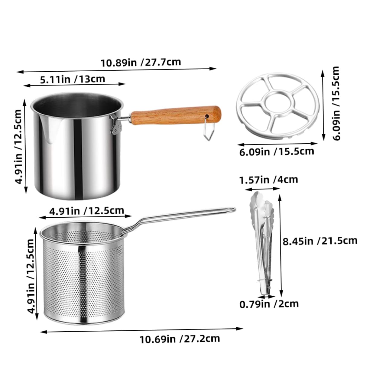 Ciieeo Deep Fryer Skimmer Fries Holder Deep Fryer Pot Set Basket Large Easy to Clean Stainless Steel