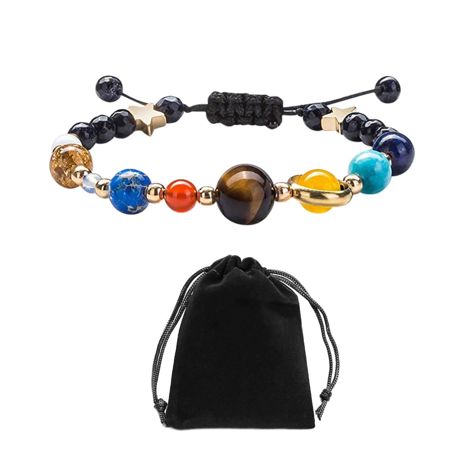 MAXQUUMAXQUU 1 Braided Beaded Strap Storage Bag, Adjustable Galaxy Stone Bead Bracelet, Planet Bracelet, Boys Wristband