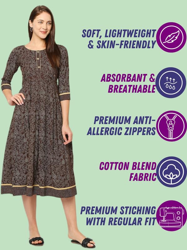 Image of DUMMY SHAPE Women's Rayon Anarkali Maternity Dress & Feeding Kurti with Zippers