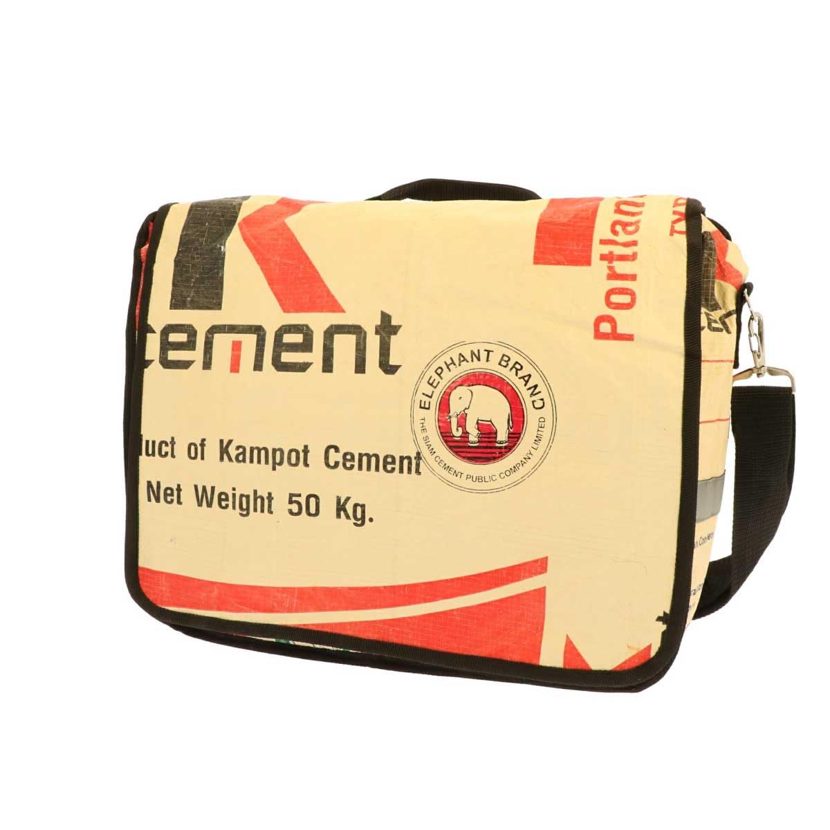 MoreThanHip Einzelne Fahrradtasche/Laptop-Tasche Einzelpacktasche aus recycelten Zementsäcken - Vannak - für Fahrrad und E-Bike - Upcycling - Nachhaltig - Öko - Vegan (Elefant)