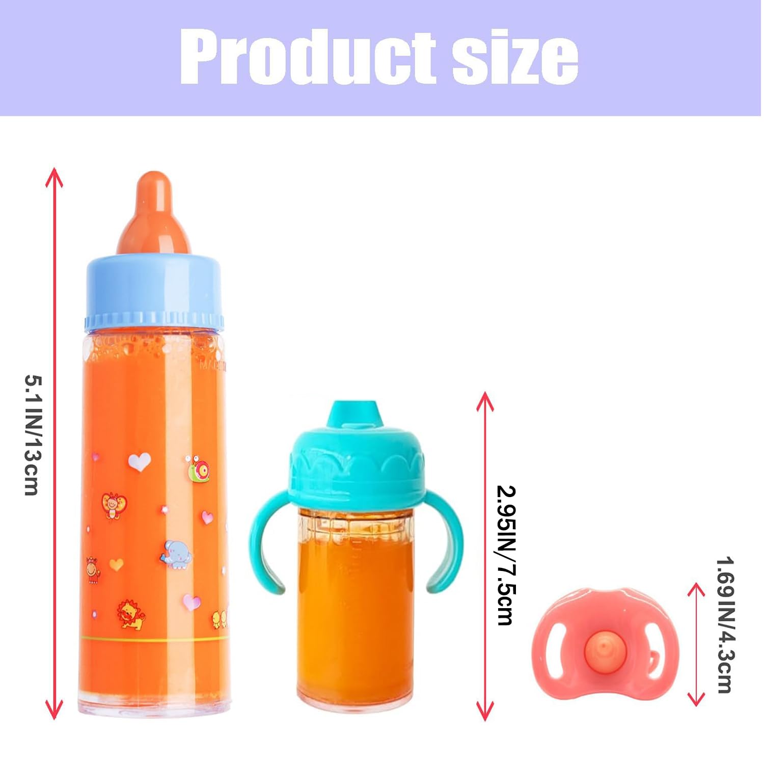 Magische Flasche, 4 Stück Puppenflasche Mit Milch und 2 Stück Puppenschnuller, Magische Flasche mit verschwundenem Milch oder Saft für Babypuppen, Spielpuppen