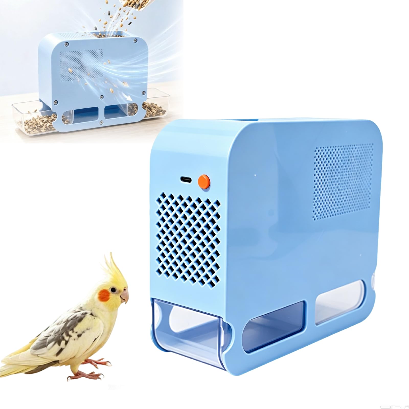 Bird Seed Shell Separator Electric Blower with 2 Visible Drawers (Blue)