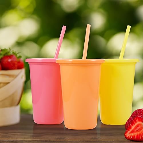 Miniatura 6 de Nuanchu 12 vasos a granel con tapa y pajita, vasos de plástico de 14 onzas para adultos, reutilizables, taza de café, juego de vasos para beber,