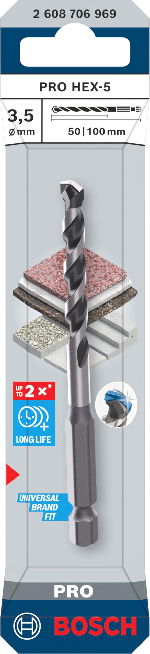 Bosch 1x Wiertło PRO HEX-5 (do Twardy kamień, Beton, Ø 3,50 mm, Professional Akcesoria Wiertarki)