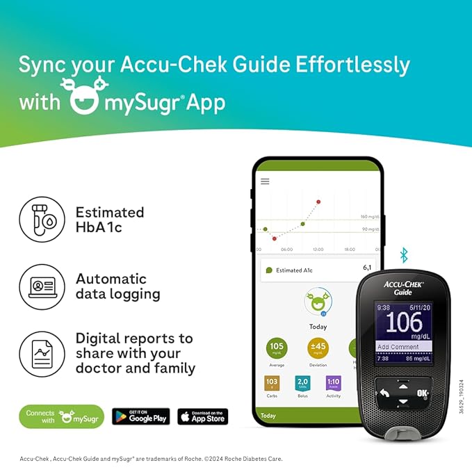 Accu-Chek Guide Blood Glucose Glucometer (with Bluetooth) Kit with Vial of 10 Strips