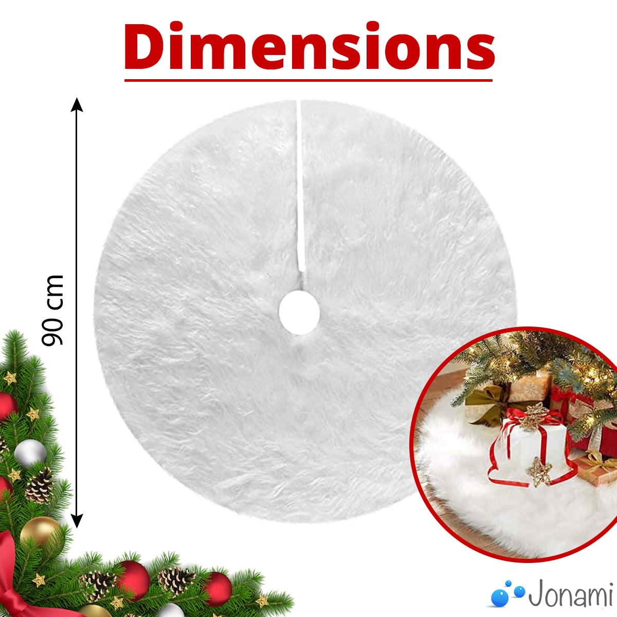 Manta para árbol de Navidad, color blanco, 90 cm de diámetro