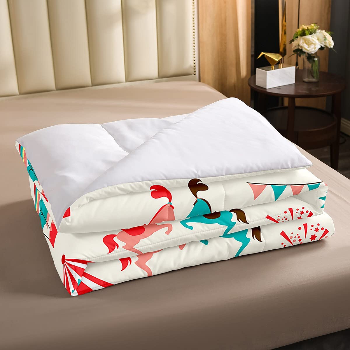 Juego de ropa de cama de parque de atracciones, edredón para niños y niñas, diseño de globo rosa azul y azul, 3 piezas