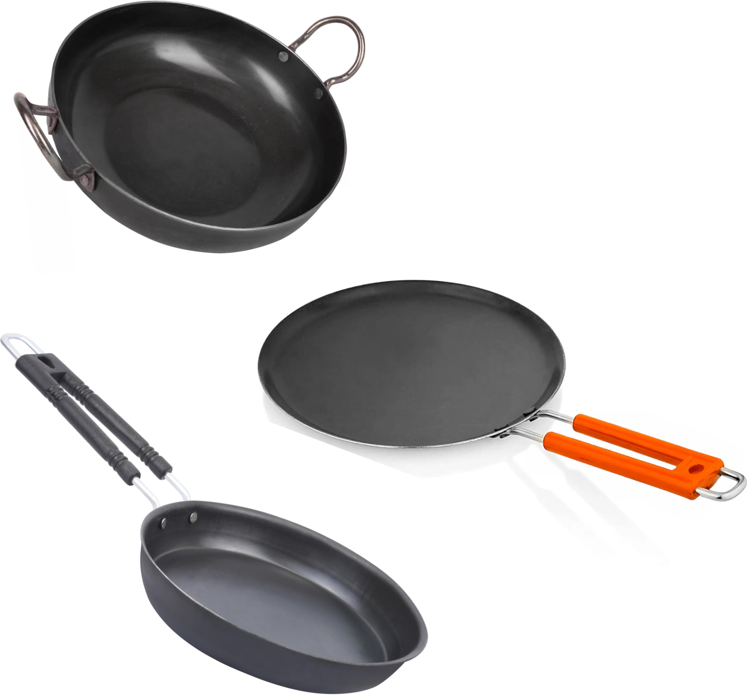 Pre-Seasoned Pure Iron cookware Set - kadhai, Fry pan, dosa tawa Kitchen Combo - Natural Iron cookware Set (Cast Iron, Non-Stick, Induction Bottom) IRN-KR+FR+DosaTawa (B0CZ9NCC11) Amazon Price History, Amazon Price Tracker
