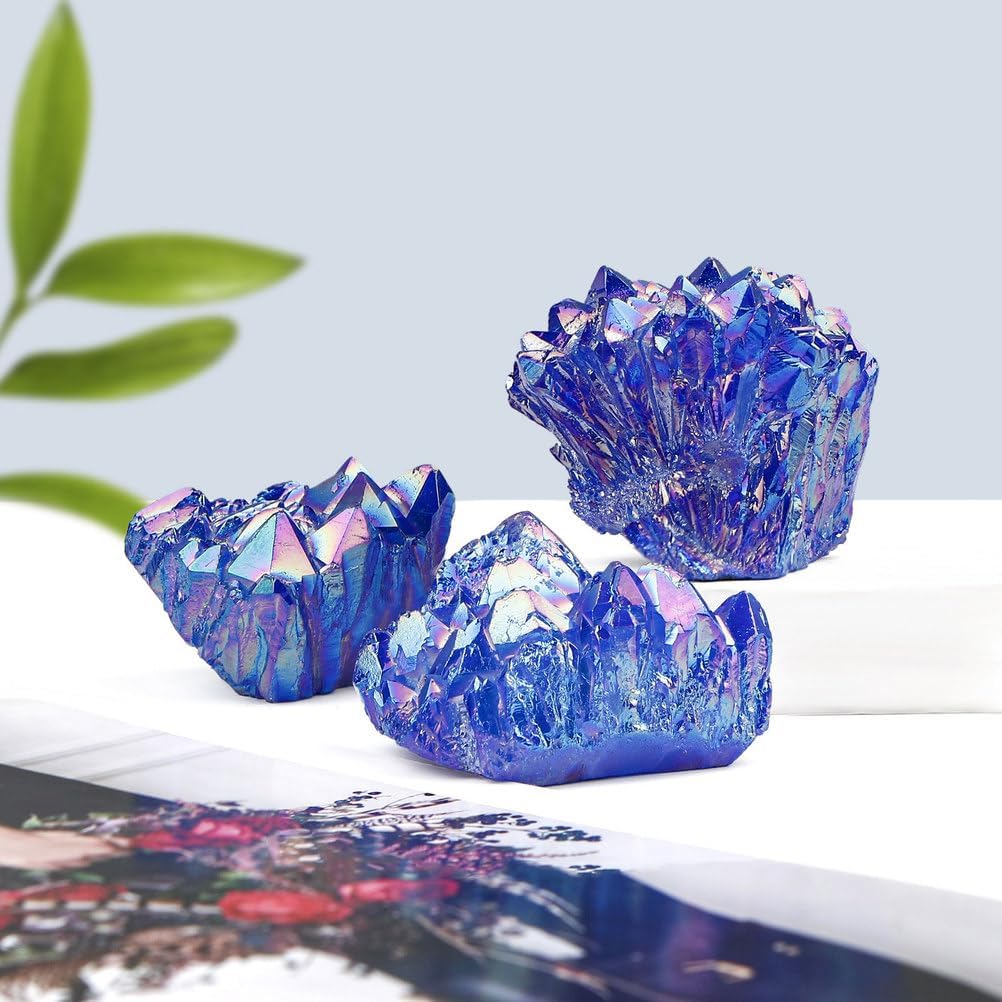 Crystal Raw Stone Blue Plated Color Crystal Cluster Electroplated Color Crystal Cluster Home Decoration Craft Ornaments,5~6cm,100~130g