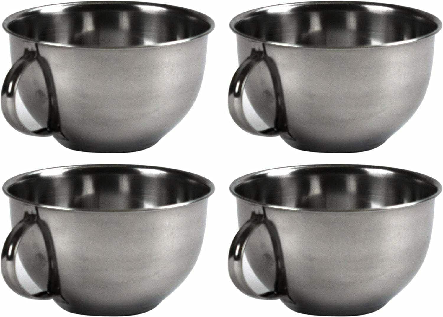 Set of 4 Strong Durable Stainless Steel Cereal Bowls with Handles