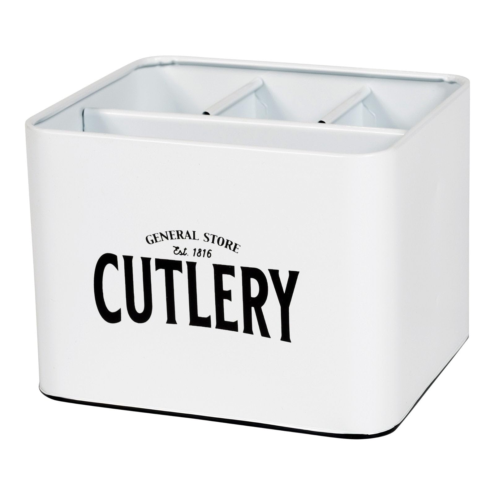 General Store Cutlery Holder Cutlery Drainer Kitchen Organiser Measuring 18cm x 15cm Metal Cutlery Container with 4 Storage Sections
