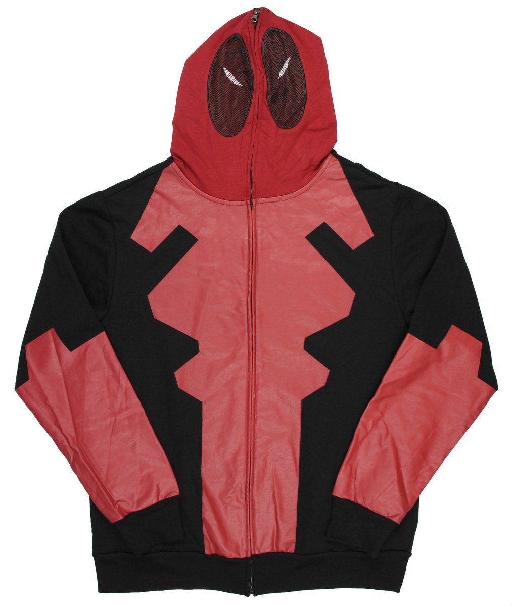 Marvel Comics Deadpool Costume Mask Hoodie Full Zip Mens Movie Pop Legend 2XL Red