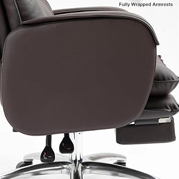 Office Chair, Comfort Genuine Leather Computer Chair, Swivel Task Chair with Adjustable Back and Retractable Footrest(Amber)