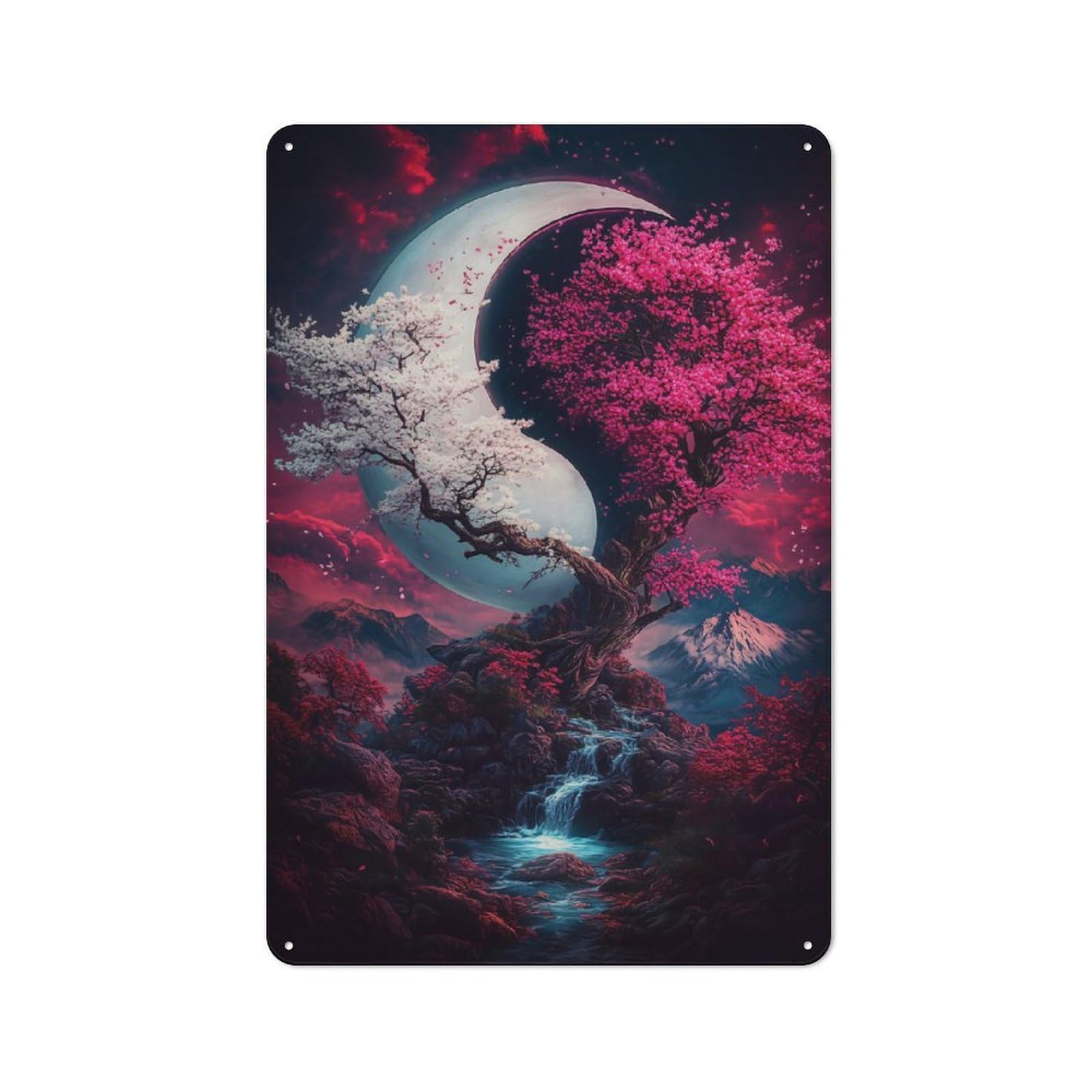 Junmoney Crescent Moon Tree Printed Metal Sign 30X20cm For Guest Room Or Hallway, Suited To Home Decor Collectors