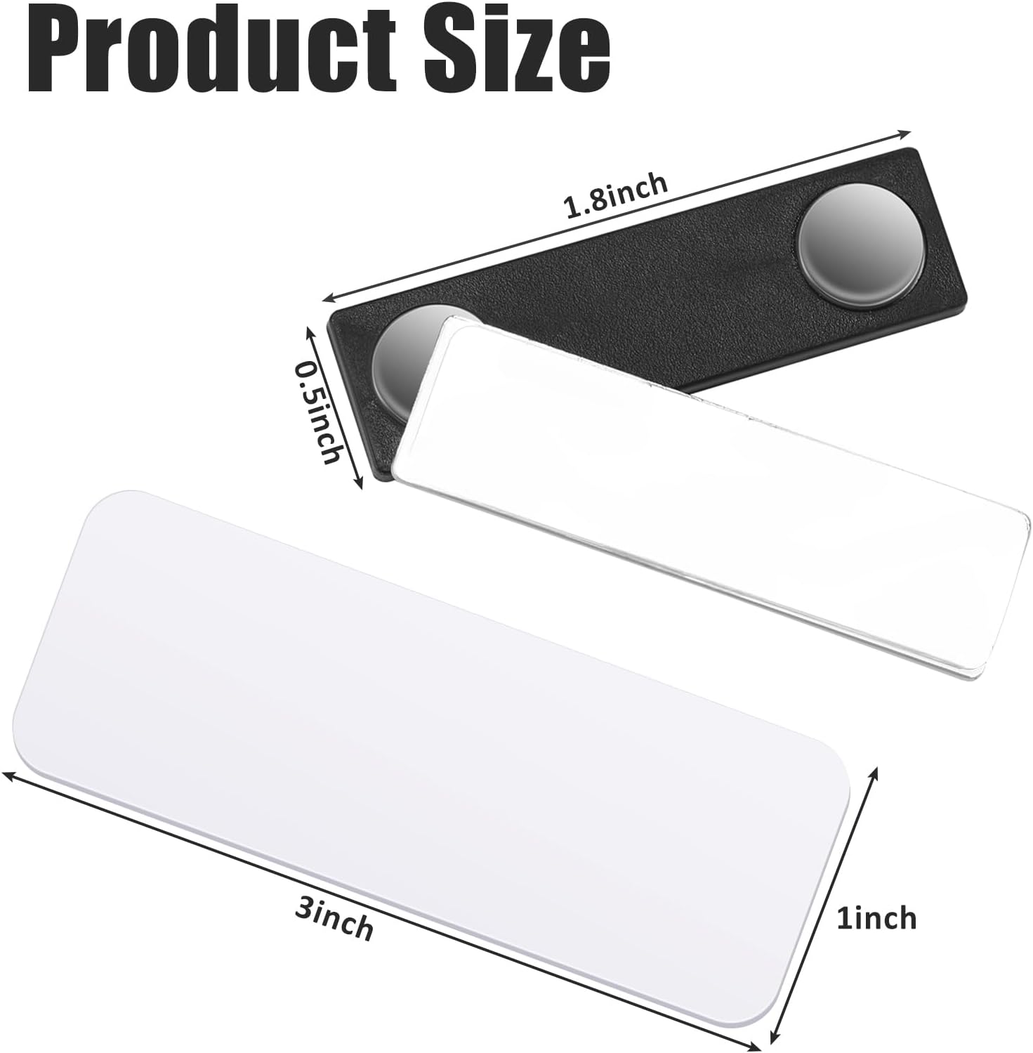 Chinco 50 Packs Magnetic Name Tags Blank DIY Name Tag Badge Holders with Magnetic Backing White Round Corners and Plastic Blank Badge for Personalized Shirts Office, 1 x 3 Inches (Black) - Image 2