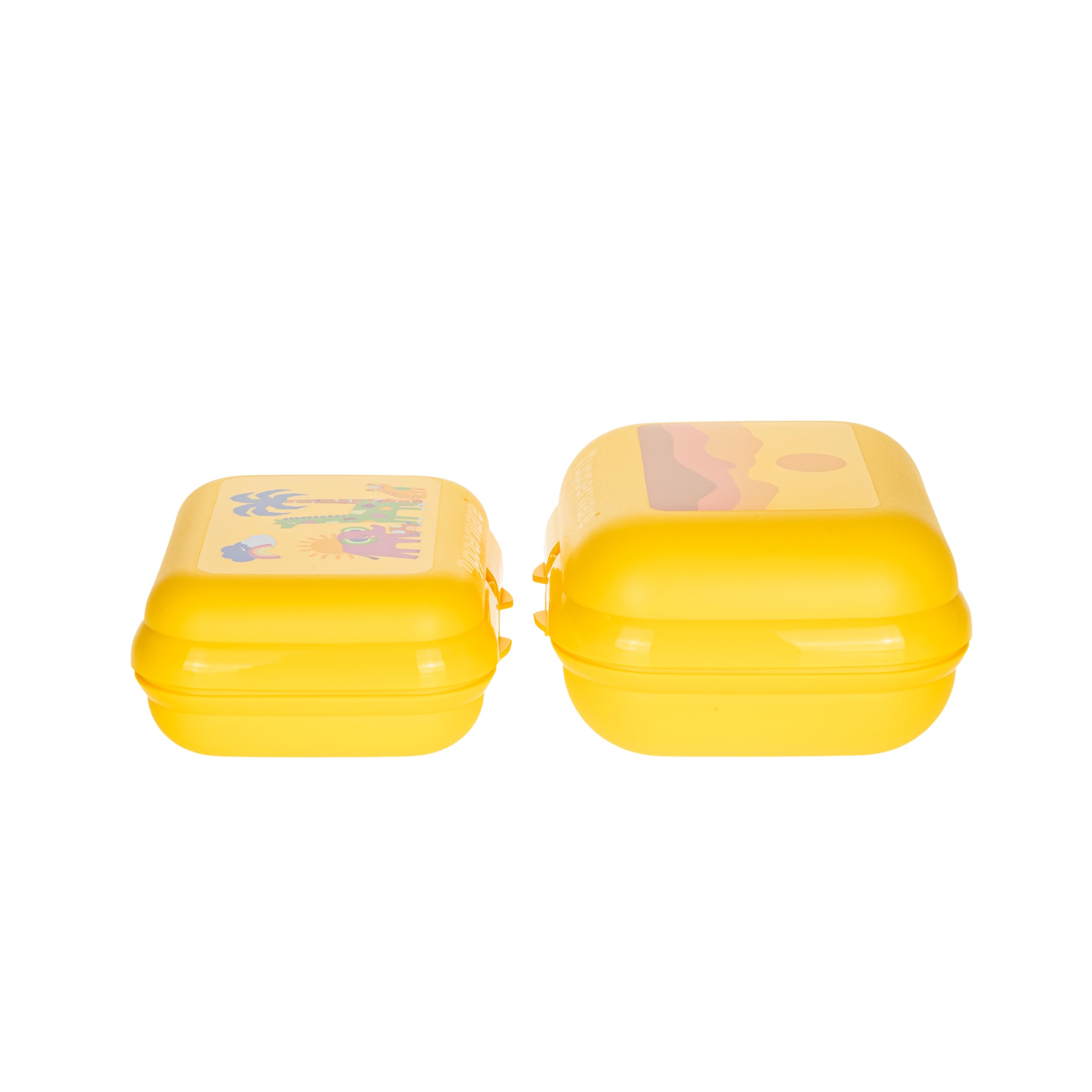 Generisch TW Tuper ware Eco+ Kleine Twin Brotdose (gr.2) Orange + Große Twin Brotdose (gr.3) Gelb Sonne Motiv Brotbox Bentobox