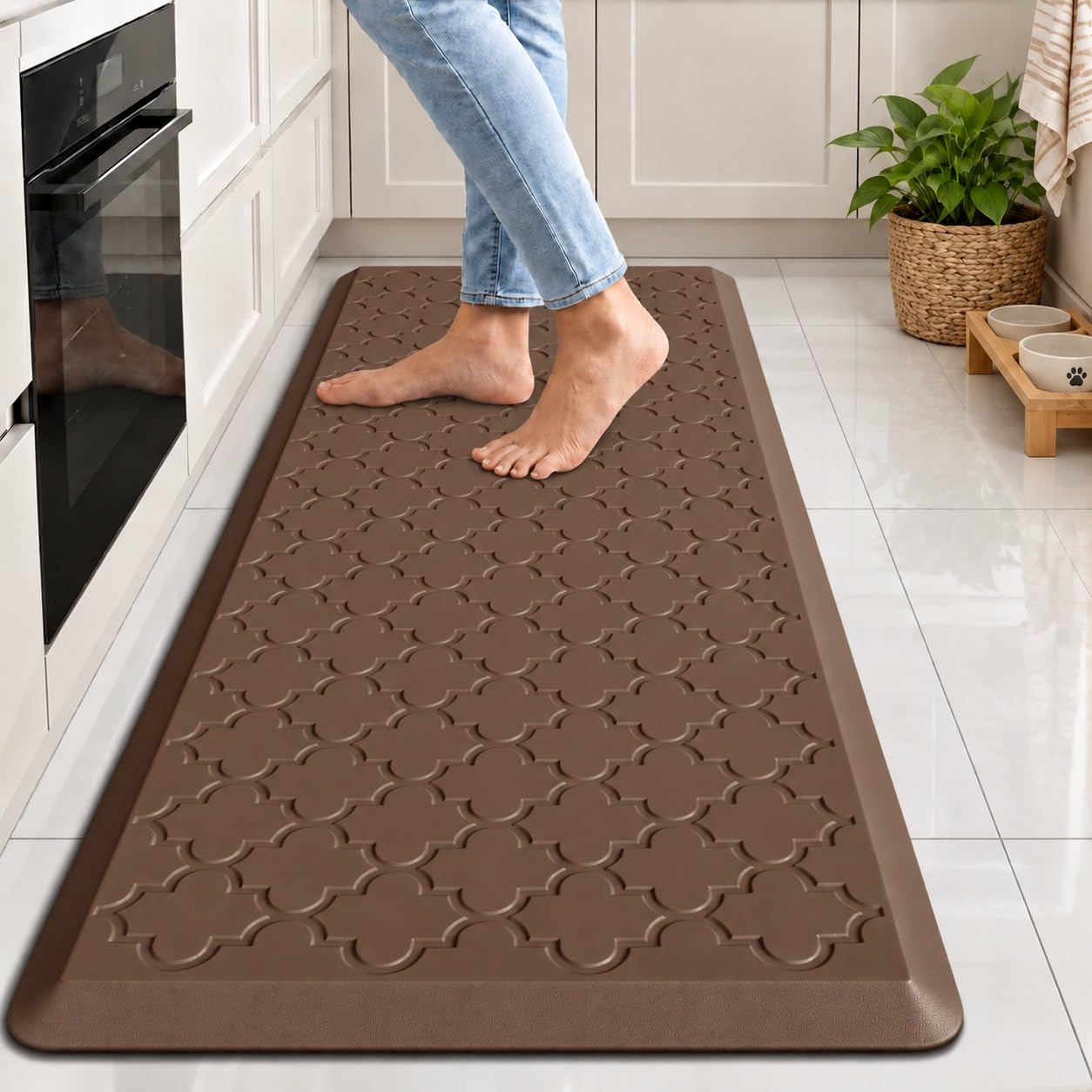 HomeCloud 1.2 cm Anti-Fatigue Floor Mat, Brown, 44x120 - Image 1