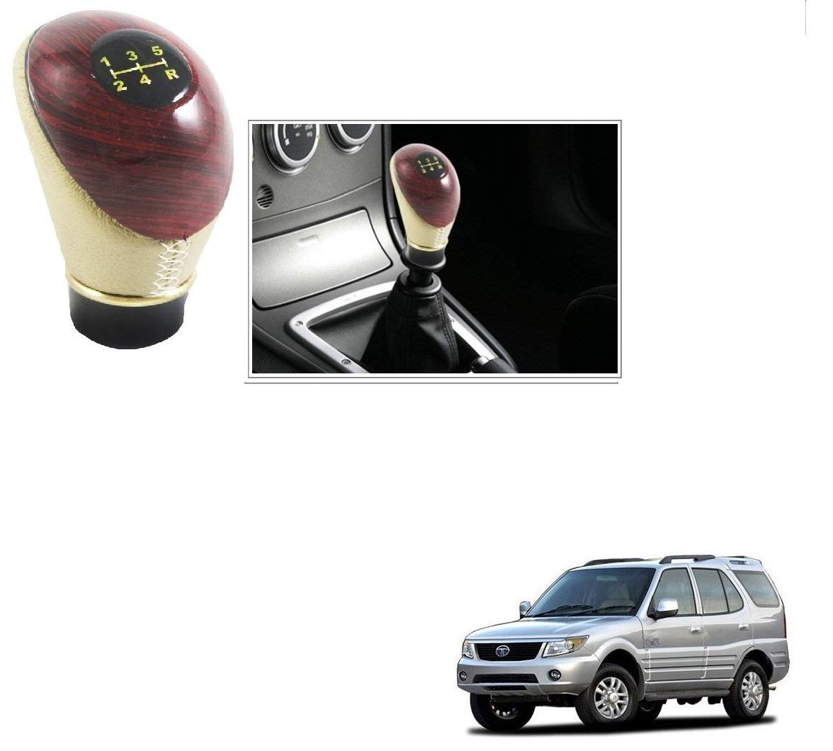 Kozdiko Leatherette Wooden Finished Gear Knob Beige Car Gear Shift knob for Tata Safari