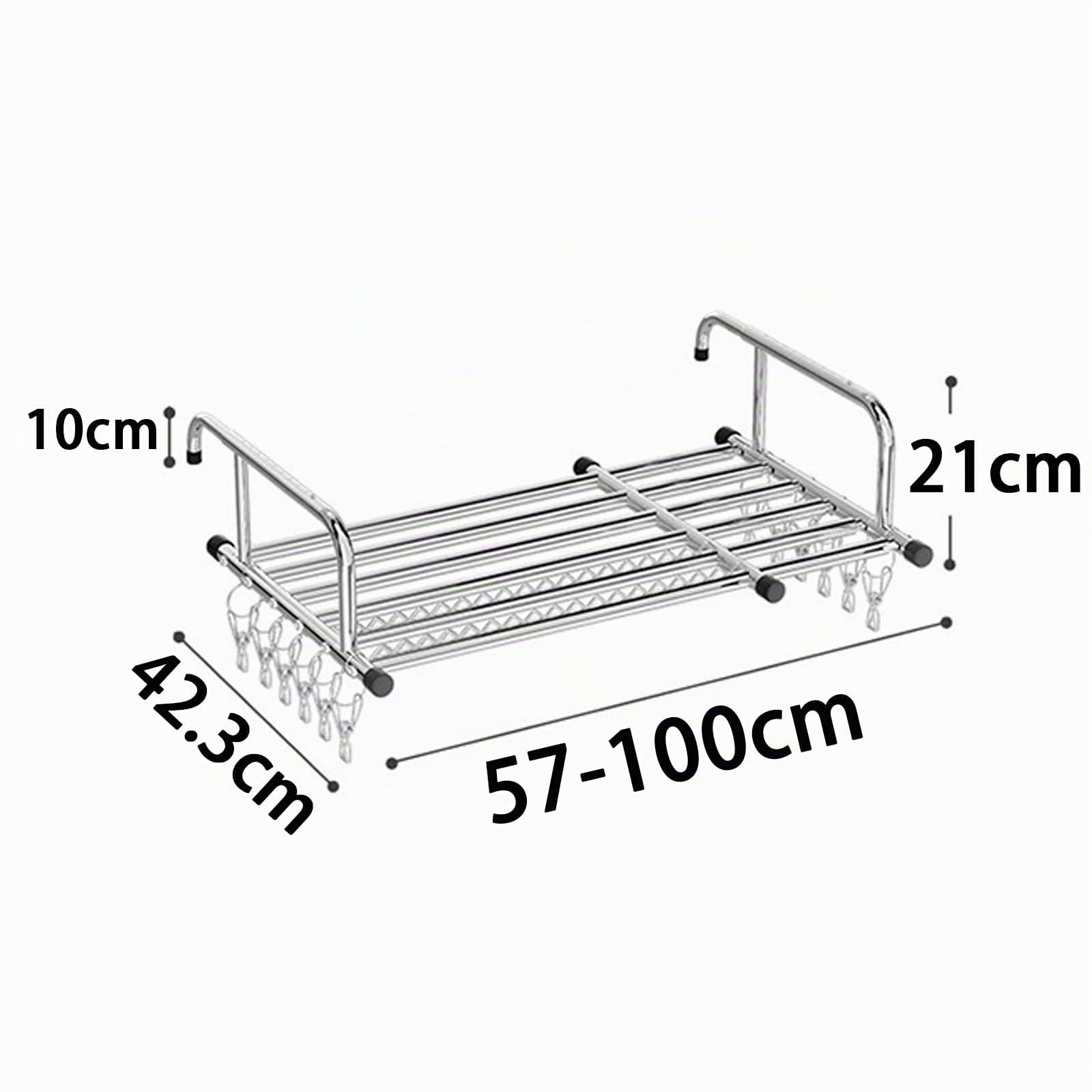 Stendino Da Termosifone, Stendibiancheria Da Balcone Da Appendere, Stendibiancheria Estensibile In Acciaio, Clip Per Calzini Autoportanti，Ripiegabile Stendino，Foro Ondulato Antivento(57-100cm)
