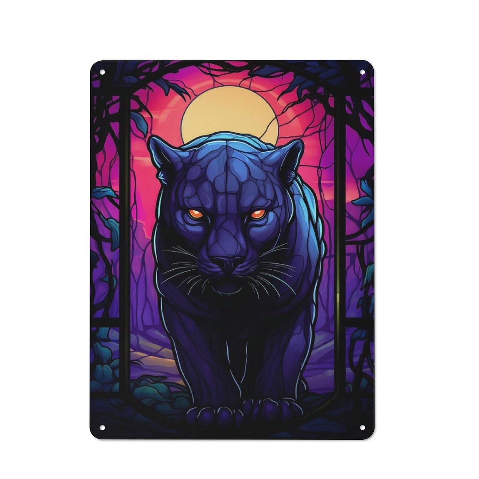 Junmoney Panther Moonlight Porest Metal Wall Sign 40X30cm Featuring For Garage Or Workshop, Suited To Diy Enthusiasts
