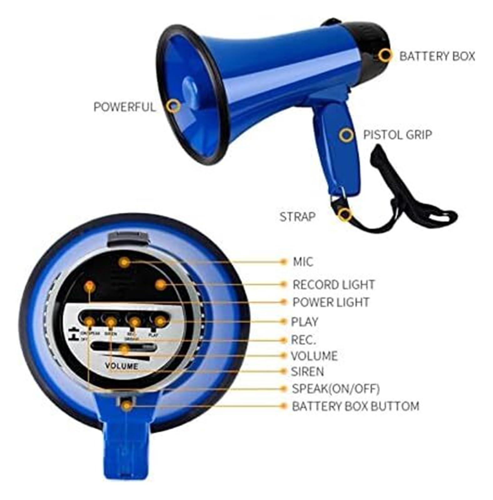 Megafono, megafono, Altoparlante megafono da 20 Watt, Voce megafono e modalità di Registrazione, Ottimo per annunci all'aperto