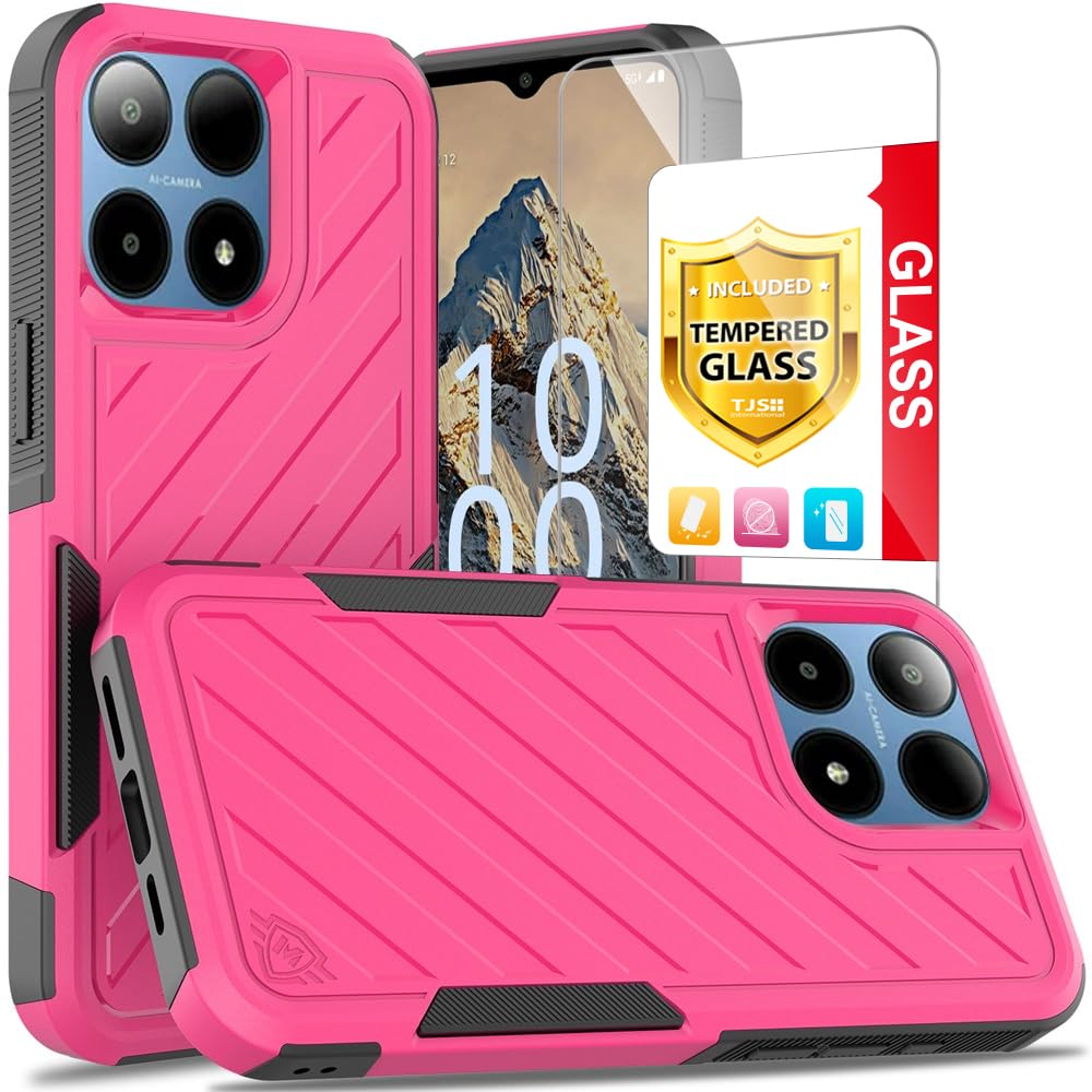 TJS for Boost Summit 5G Case, with [Tempered Glass Screen Protector], [Military Grade] Noble Lined Shockproof Dual Layer Hybrid Protective Cover Phone
