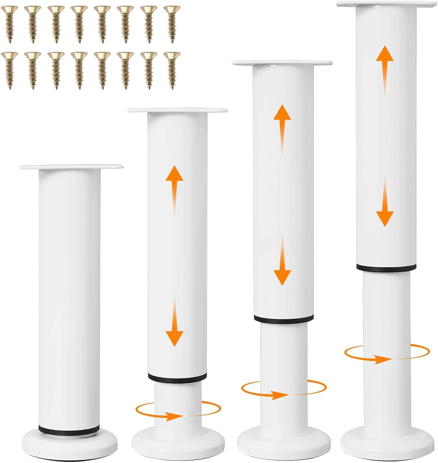 4 Pcs Adjustable Furniture Legs, 7-12inch (18-32cm) Table legs, Metal Furniture Support Feet Furniture Legs, Sturdy and Durable with Anti-Slip Pads & Screws, Suitable for Kitchen, Living Room (white)