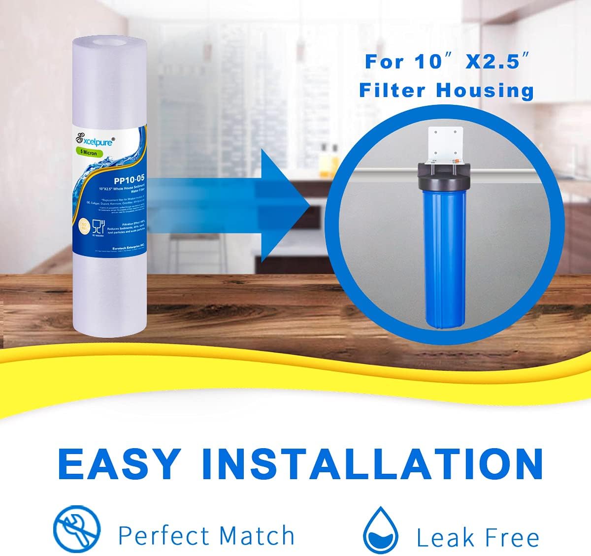 EXCELPURE 1 Micron 10" x 2.5" Whole House CTO Carbon Water Filter Cartridge 4PACK and 5 Micron 10" x 2.5" Whole House Sediment Home Water Filter Cartridge 4PACK