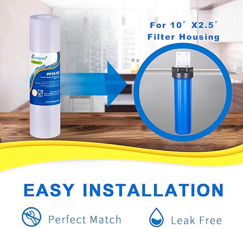Miniatura 4 de EXCELPURE Cartucho de filtro de agua para sedimentos para toda la casa de 5 micras de 10 x 2.5 pulgadas, repuesto para cualquier unidad de RO de 10
