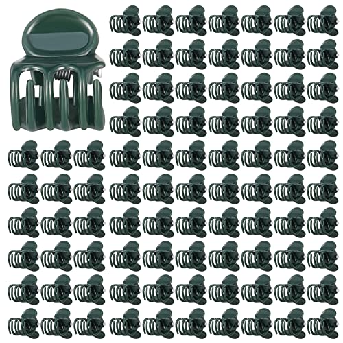 Pinenuts 100 Stück Orchideen Klammern Pflanzenclips, 1.5 cm Dunkelgrüne Orchideen Clip Kunststoff Pflanzenklammern für Unterstützen und Halten Pflanze