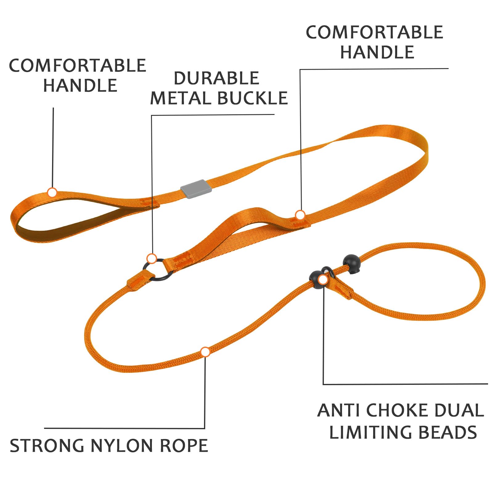 Slip Lead for Dogs Dog Slip Collar Anti-Choking, Double Handle Dog Lead with Soft Foam Padded & Climbing-Grade Nylon Rope - Image 4