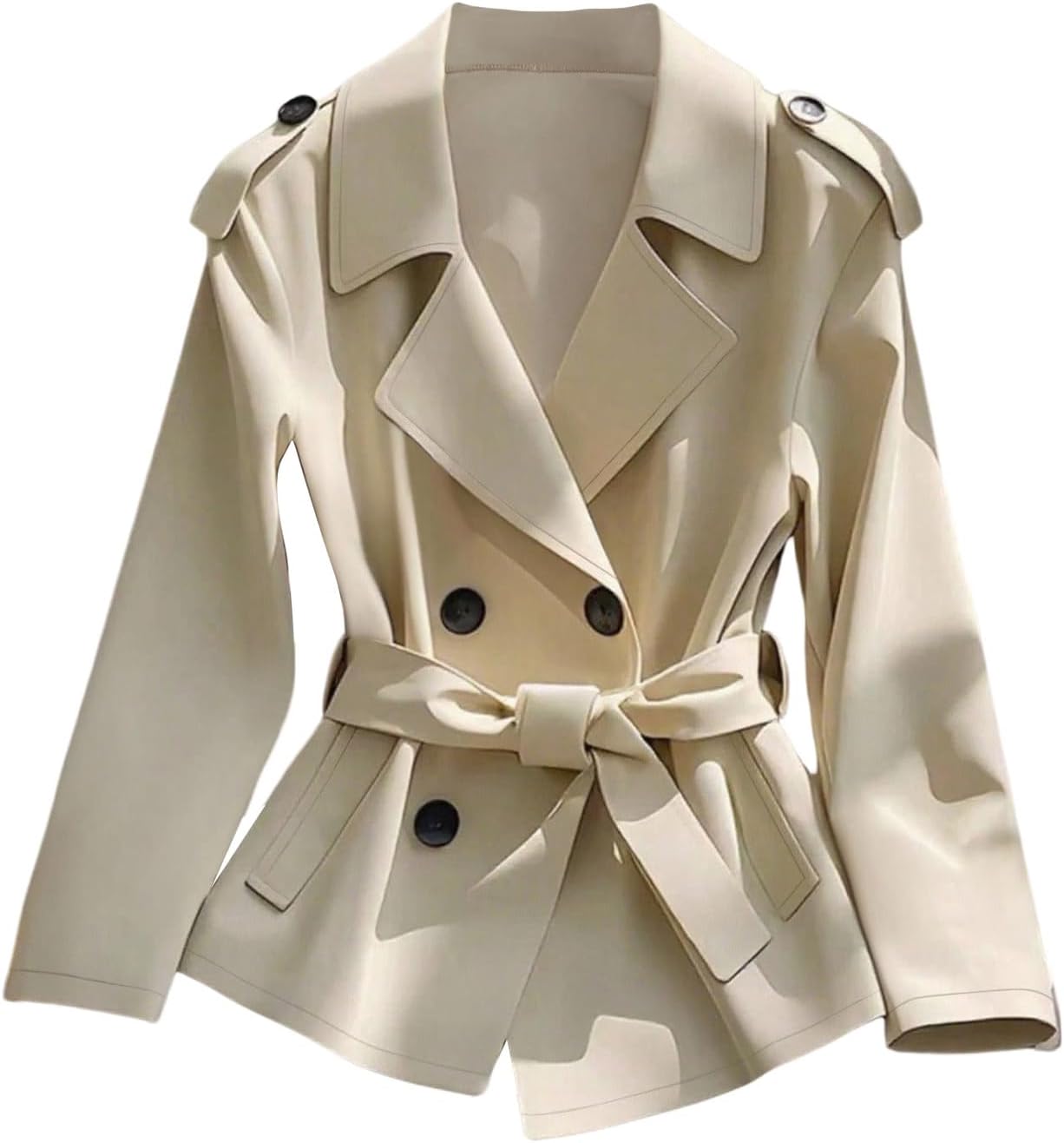 GORGLITTER Women's Cropped Trench Coat Belted Lightweight Jacket Double Breasted Long Sleeve Business Casual Overcoat