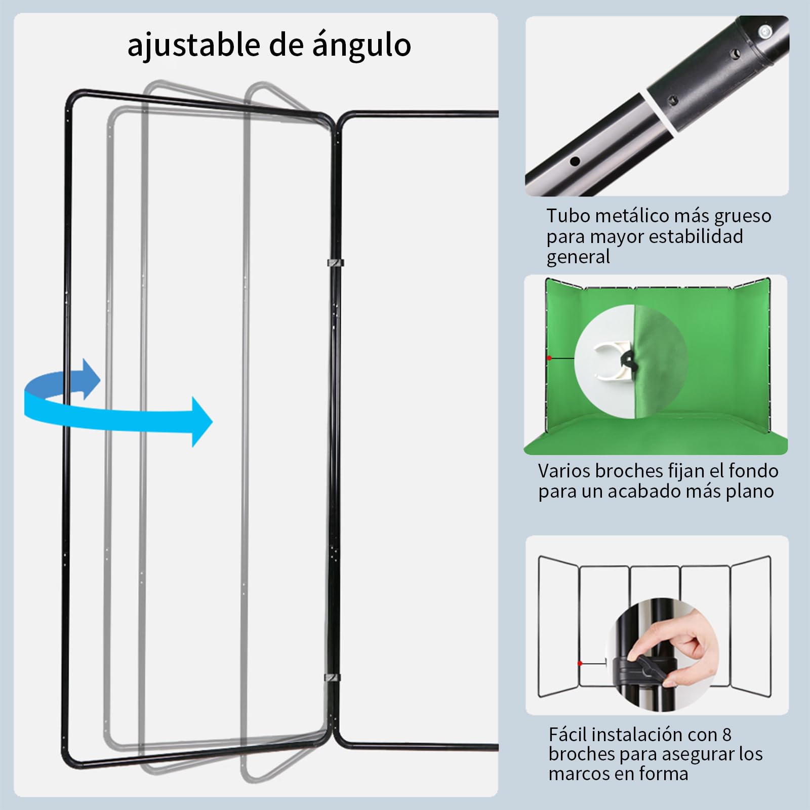2,4 x 5 m, Profesional, portátil, Gran Fondo Chromakey Verde con Marco, Sistema de Soporte para fotografía de Estudio de vídeo, transmisión en Directo, Fiestas, escenarios